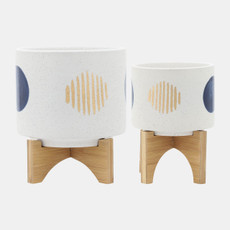 16122-04#S/2 5/8" Funky Planter W/ Stand, White