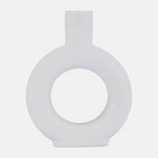 17054-01#Cer, 9" Round Cut-out Vase, White