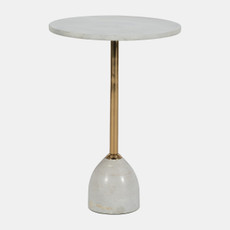 17069#Marble/metal, 21"h Side Table, White/gold Kd