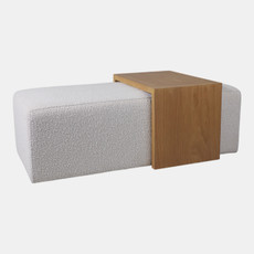 17097#53" Modern Rectangular Bench, Wood Accent, Ivory