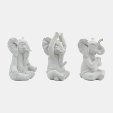 17103-02#Resin, S/3, 8"h, Yoga Elephants, Wt