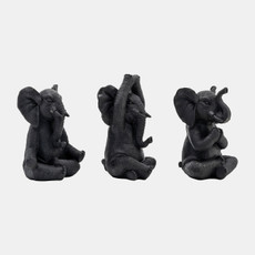 17103-03#Resin, S/3, 8"h, Yoga Elephants, Blk