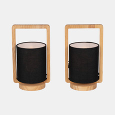 50713-01#Wood,s/2,11"h, Cylndr Tbl Lmps,nature Wood/blk