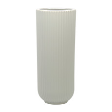 17122-09#Cer, 11"h Ridged Vase, White