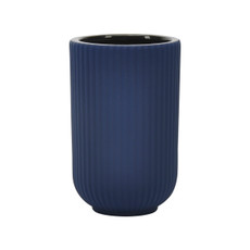 17122-13#Cer, 7"h Ridged Vase, Navy