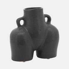 17131-01#Cer, 6" Half Body Vase, Black