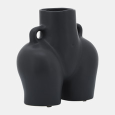 17132-01#Cer, 7" Half Body Vase, Black