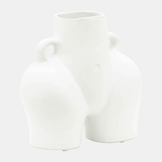 17132-02#Cer, 7" Half Body Vase, White