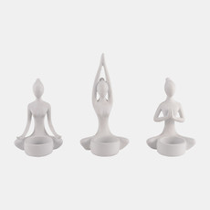 17142-01#S/3, 7"h Resin Yoga Women Tealight Holder, Wt