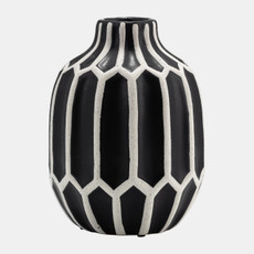17144#Cer, 8" Decorative Vase, Black/white