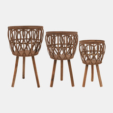 17139#S/3 Bamboo Planters 11/13/15" Brown