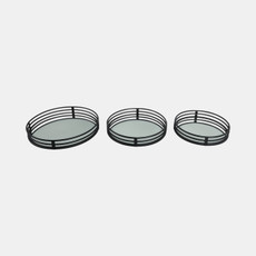 17167-01#Metal, S/3 14/16/18" Round Mirrored Trays, Black