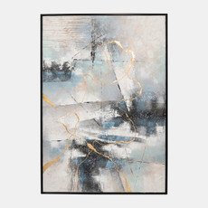 70206#74x50 Framed Hand Painted Abstract Canvas, Ivory