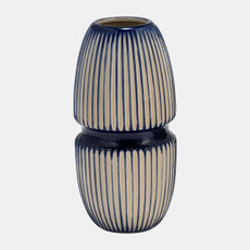 17331-02#Cer, 12" Round Mallet Vase, Blue