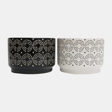 80066-05#S/2 7" 27oz Swirls Soy Scented Candle, Blk/wht