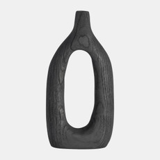 17376-02#Wood, 14"h Cut-out Vase, Black