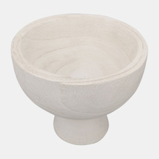 17377-03#Wood, 8" Bowl W/ Stand, White