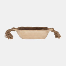 17382#Wood, 15" Tray W/ Tassels, Natural