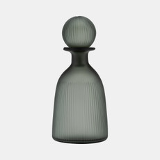17391-04#Glass, 13"h Vase W/ Lid, Green/smoke