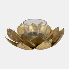 17399#Metal, 8"d Lotus Votive Holder, Gold