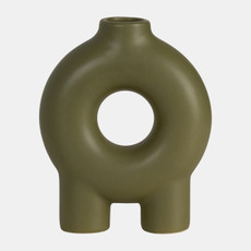 17419-03#Cer,7",donut Footed Vase,olive