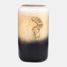 17464-02#Glass,13",vase W/wing Handle,champagne/blk