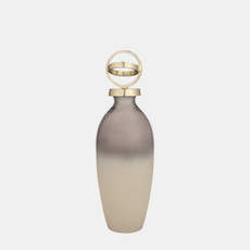 17490-01#Glass,16",bottle W/sphere Lid,white/gold