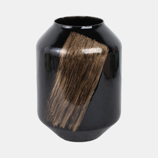 17492-01#Glass,10" Star Dust Vase,gold/black(golden Swooch)