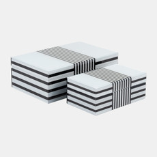 17509-01#Wood, S/2 8/11" Striped Boxes, Black/white