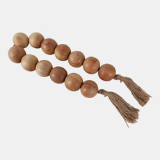 17512-04#Wood, 32"l, 2"lrg Beaded Garland W/ Tassel,natural
