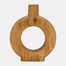 17560-03#Wood, 14"h Donut Shaped Vase, Brown