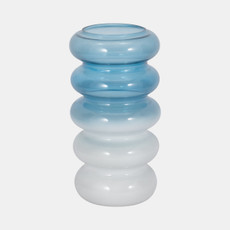 17568-01#Glass, 12"h Accordion Vase, Blue