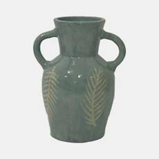 17546-02#Terracotta, 11"h Leaf Eared Vase, Mint