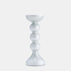 17453-07#Glass, 13"h, Bubbly Candle Holder, Wht Enam