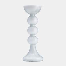 17453-09#Glass, 18"h,  Bubbly Candle Holder, Wht Enam