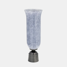 17713-01#16", Glass Vase W/metal Base, Blue 