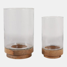 17744#S/2, 9/11" Hurricane Candle Holder On Wood Base, N