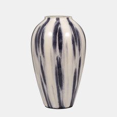 17848-01#Glass, 17" Striped Vase, Black/white