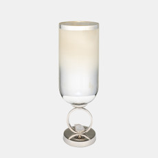 17851-01#Glass, 17" Vase W/ Metal Base Stone Accent, Pearl