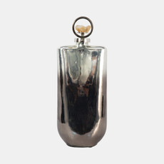 17857-02#Glass, 19" Metallic Bottle W/ Stone Top, Silver