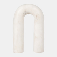 17597-02#Marble, 8" Rounded Horseshoe Table Top Deco, White