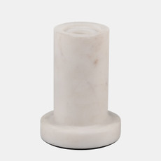 17783-02#Marble,4"h,taper Candle Holder W/flat Base,white