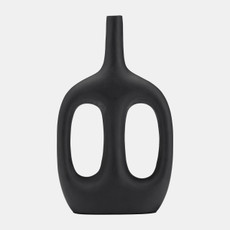 17821-01#Metal,15", Hollow Handles Vase,black