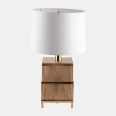 50733#Wood, 24"h Cylindrical Table Lamp, Gold/natural