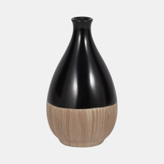 17891-03#Cer, 7"h 2-tone Teardrop Vase, Creme/blk