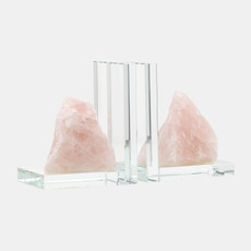 17888-02#Glass, S/2 5"h Bookends With Pink Stone, Clear