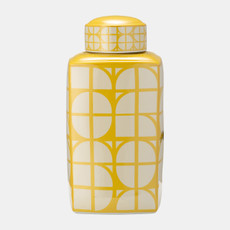 17898-05#Cer, 18"h Square Jar W/ Lid, Yellow/cotton