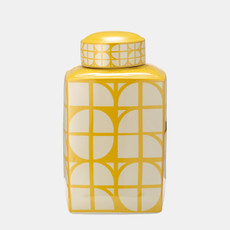 17898-06#Cer, 16"h Square Jar W/ Lid, Yellow/cotton