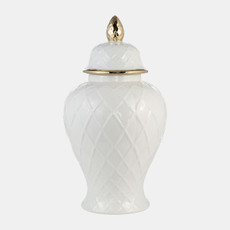 17899-03#Cer, 20"h Rope Temple Jar, White/gold