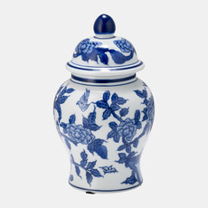 17902-03#Cer, 8"h Temple Jar, Blue/white